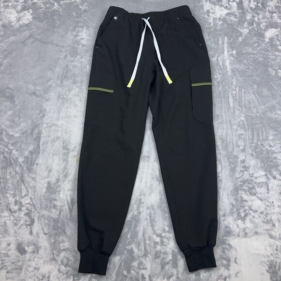 Figs Pisco Scrub Pants Mens Size XS Black Stretch Waist Drawstring Cargo Pockets - Picture 1 of 13